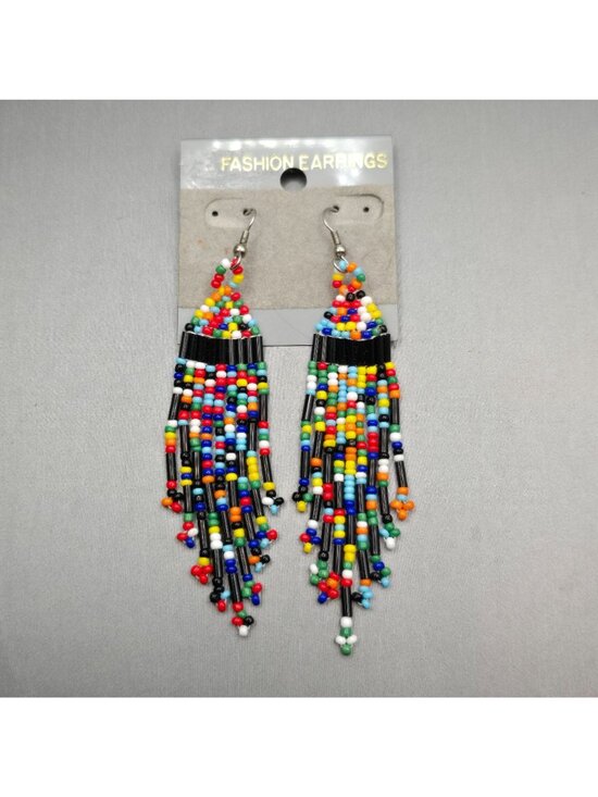 Unbranded Jewelry - VTG Southwestern Beaded Fringe Earrings 3.75" Boho Chandelier Native Style Multi